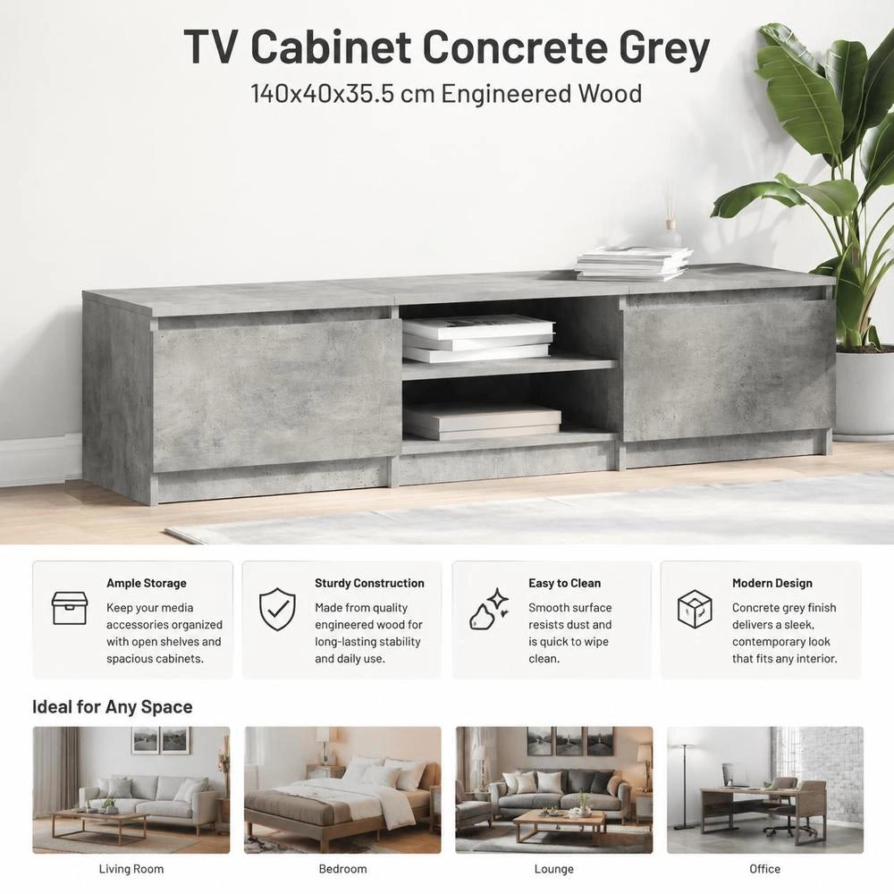 TV Cabinet Concrete Grey 140x40x35.5 Cm Wood-based Material