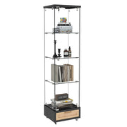 Vetrina con 1 anta; 4 ripiani; cassetti e LED - per soggiorno - 42.5×36.5×167 cm - nero