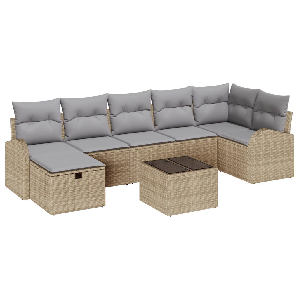 Set di divani da giardino 8 pezzi con cuscini beige in rattan poliestere