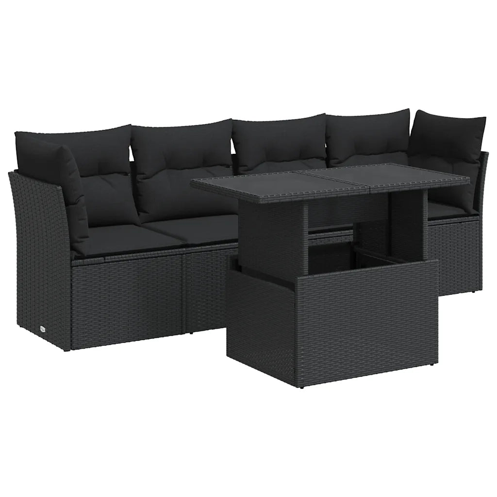 Set Divani da Giardino 5 pz con Cuscini in Polyrattan Nero 3326086