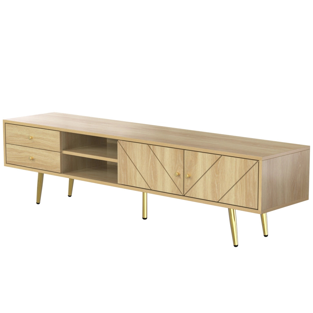 TV-Board 160 cm in legno con due cassetti, due ante e piedi metallici dorati