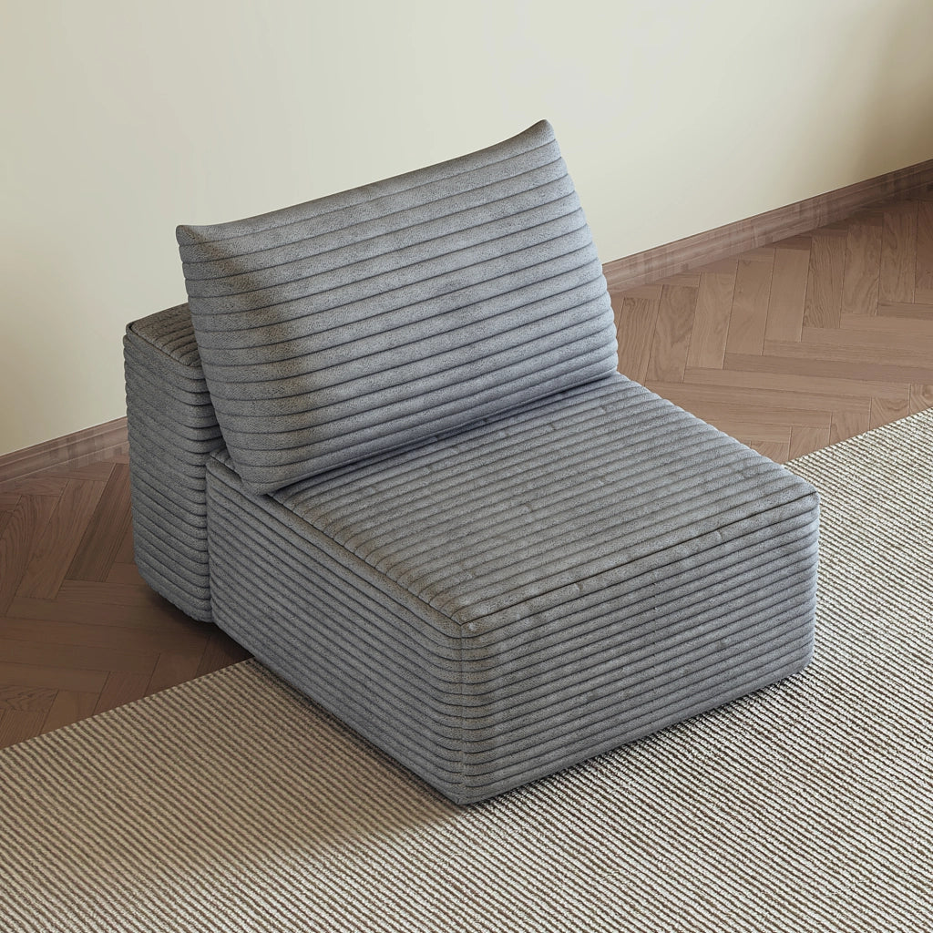 DIVANO Modulare con chaise longue reversibile in tessuto a coste grigio