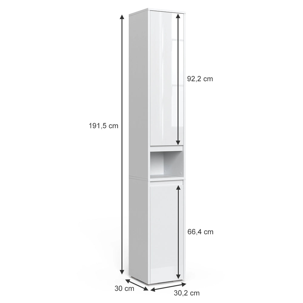 Vicco Armadio per il bagno Bianco 30.2 x 191.5 cm con ante e vano a giorno