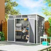 Casetta da Giardino in Resina con Pavimento, 2 Porte con Blocco, Finestra, 2.4 x 1.3 m, Grigio