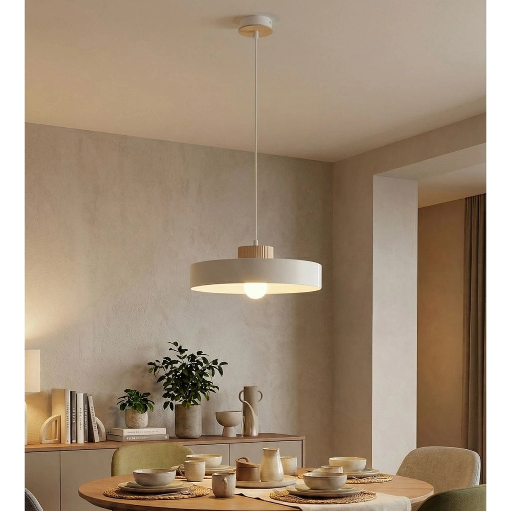Lampada a sospensione KIVI in acciaio bianco e legno naturale