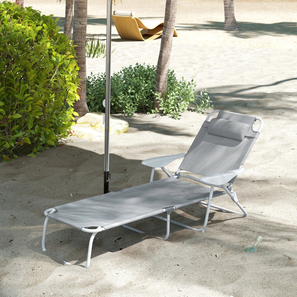 Poltrona Pieghevole con Schienale Regolabile ¨C Zephmum ¨C Grigio e Bianco 160x66x98 cm
