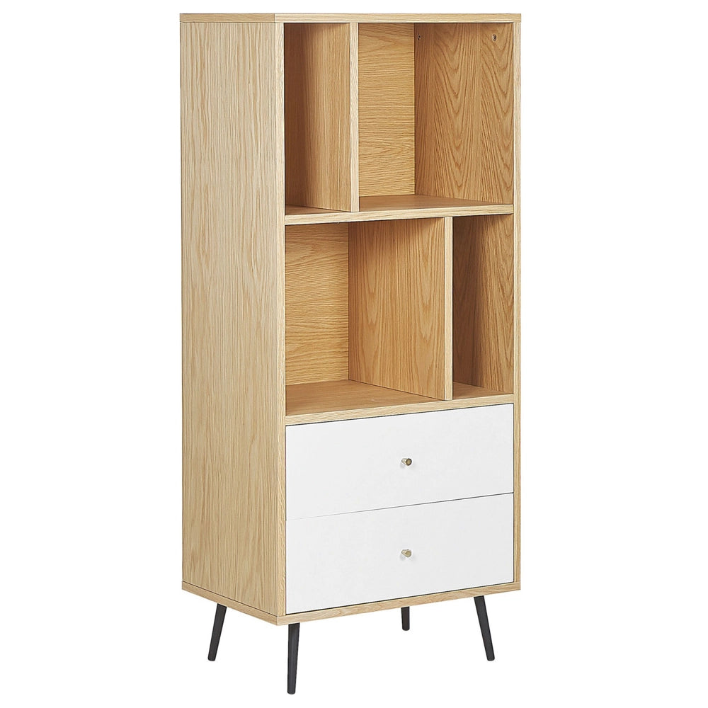 Libreria in rovere chiaro con MDF bianco 139 x 60 x 40 cm Contenitore con cassetti moderno