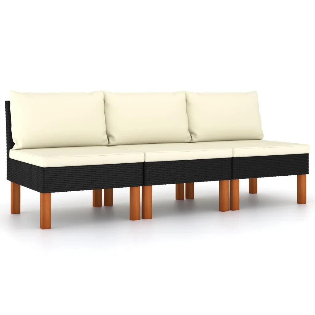 Poltrone Centrali 3 pz Polyrattan e Legno Massello di Eucalipto 315768