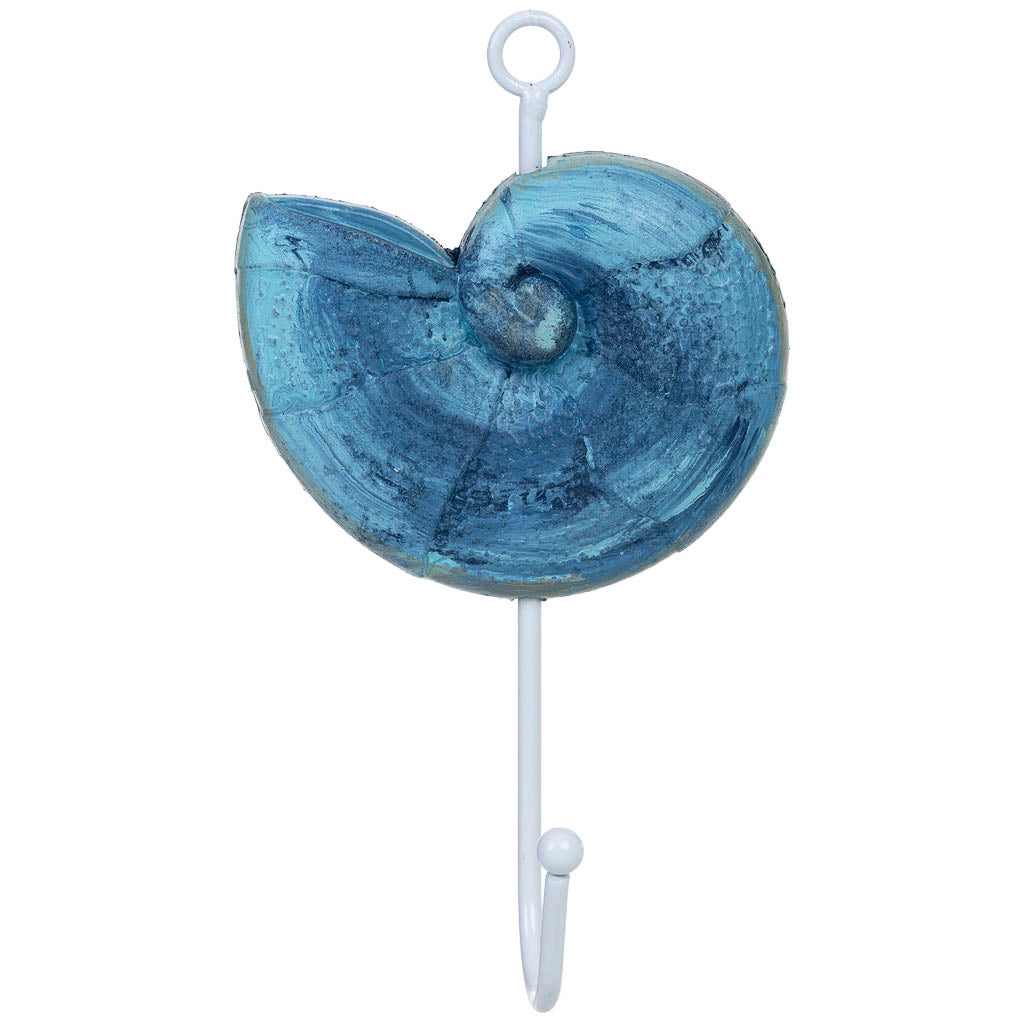 Appendiabiti da parete in legno blu a forma di conchiglia, 10x4x16h cm