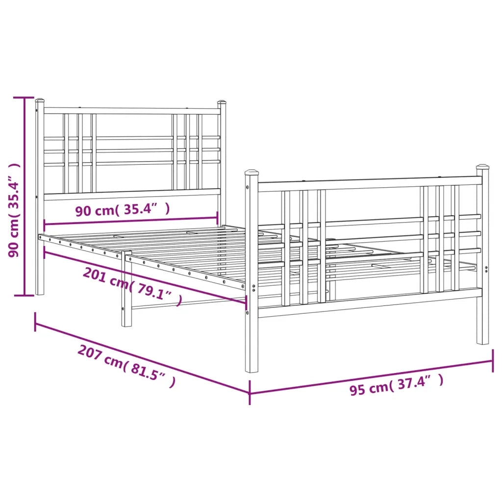 Giroletto con Testiera e Pediera-Struttura Letto Metallo Bianco 90x200 cm 332939
