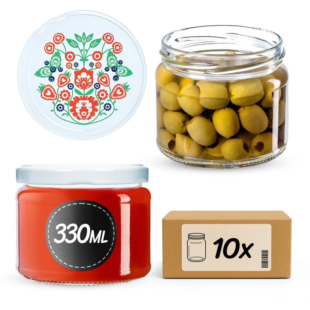 KADAX Barattoli di vetro Sonka 330ml 10pz 82mm + coperchi "Folklore"