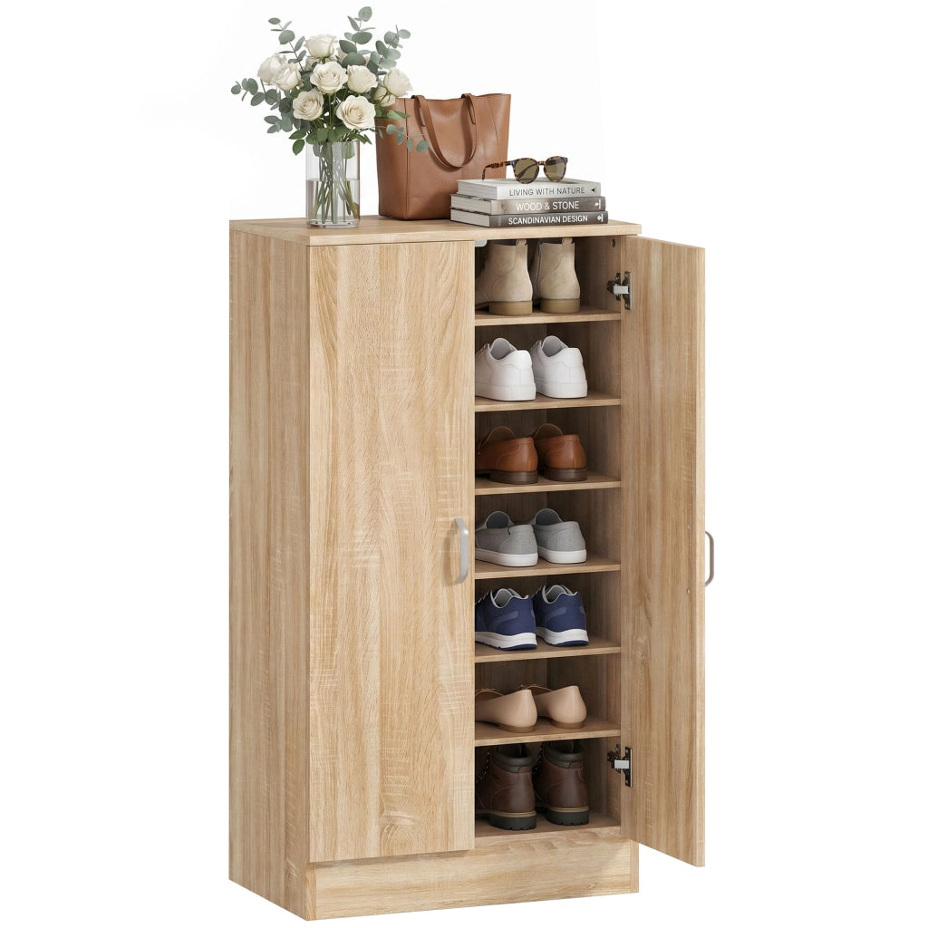 Scarpiera con 2 Ante ¨C Xylo ¨C Legno Naturale, 6 Ripiani Regolabili, 14 Paia