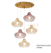 SOSPENSIONE CROMO 5 LUCI TONDA VETRI (3 X PICCOLO AM + 2 X PICCOLO RU) 1191CR-S5 TP-AR