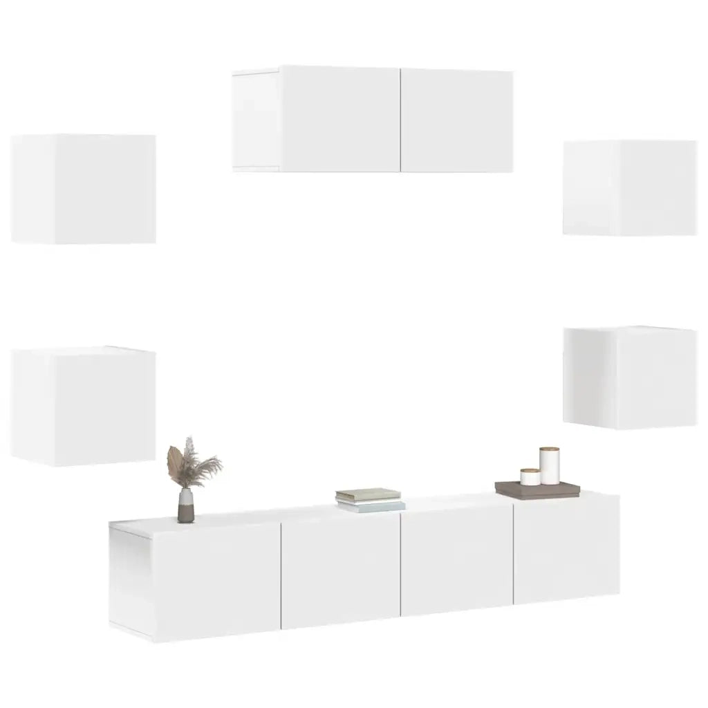 Set di Mobili Porta TV 7 pz Bianco in Legno Multistrato 3114510