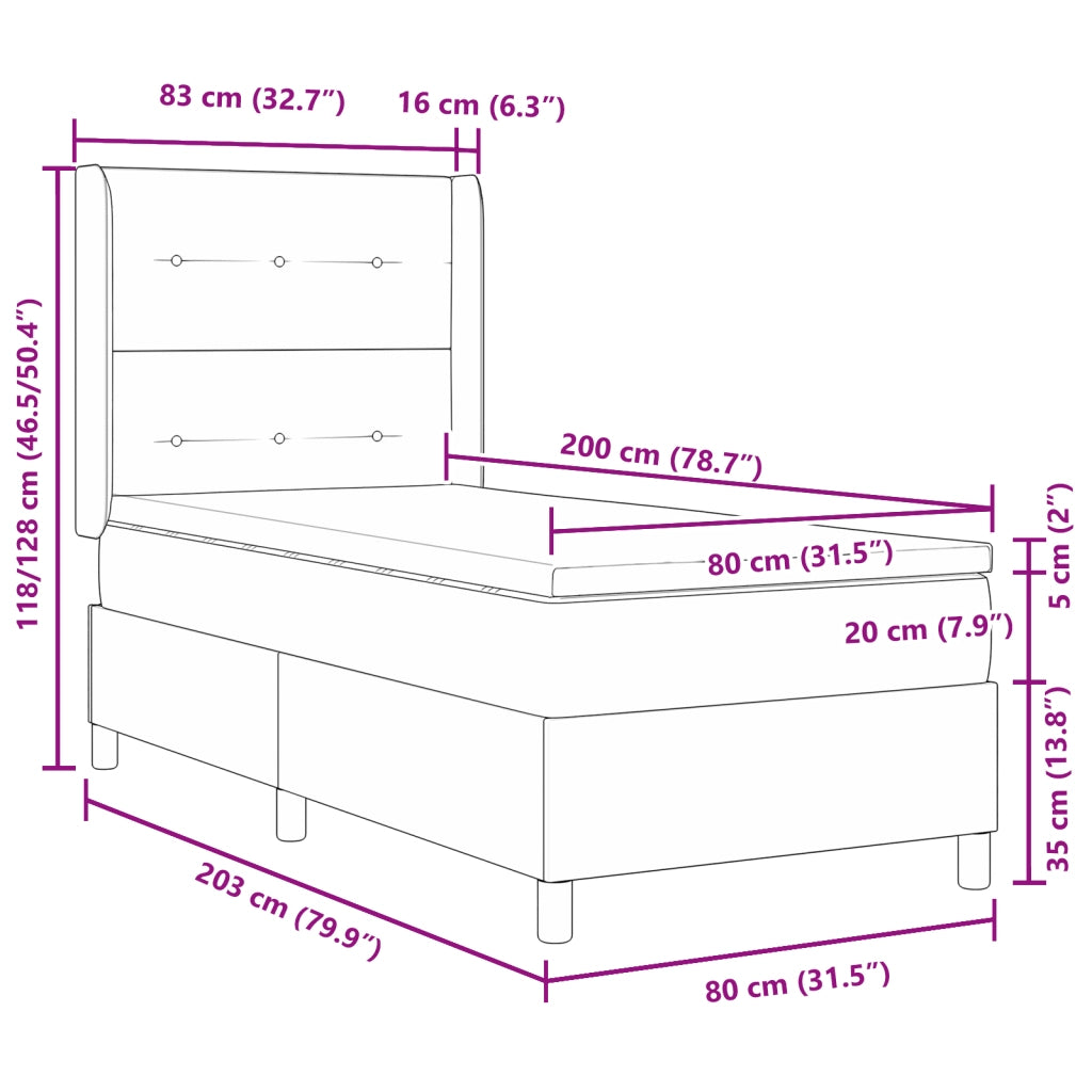 Letto a Rete con Materasso Rosa 80x200 cm Velluto