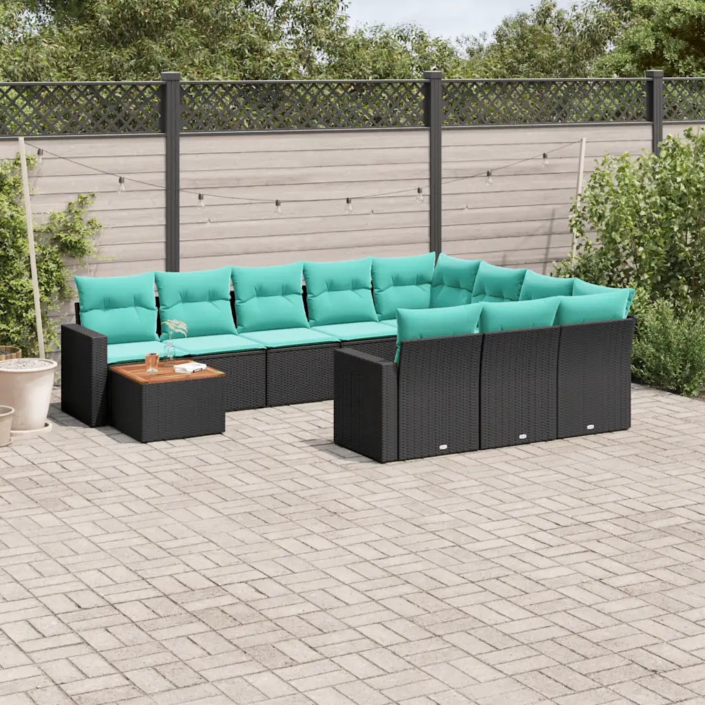 Set Divani da Giardino 11 pz con Cuscini in Polyrattan Nero