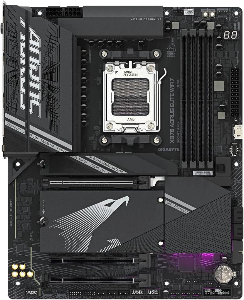 X870 AORUS ELITE WIFI7 Scheda Madre - Supporta CPU AMD Ryzen 9000, 16+2+2 fasi VRM, fino a 8000MHz DDR5 (OC), 3xPCIe 5.0 + 1xPCIe 4.0, Wi-Fi 7, LAN 2.5GbE, USB 4