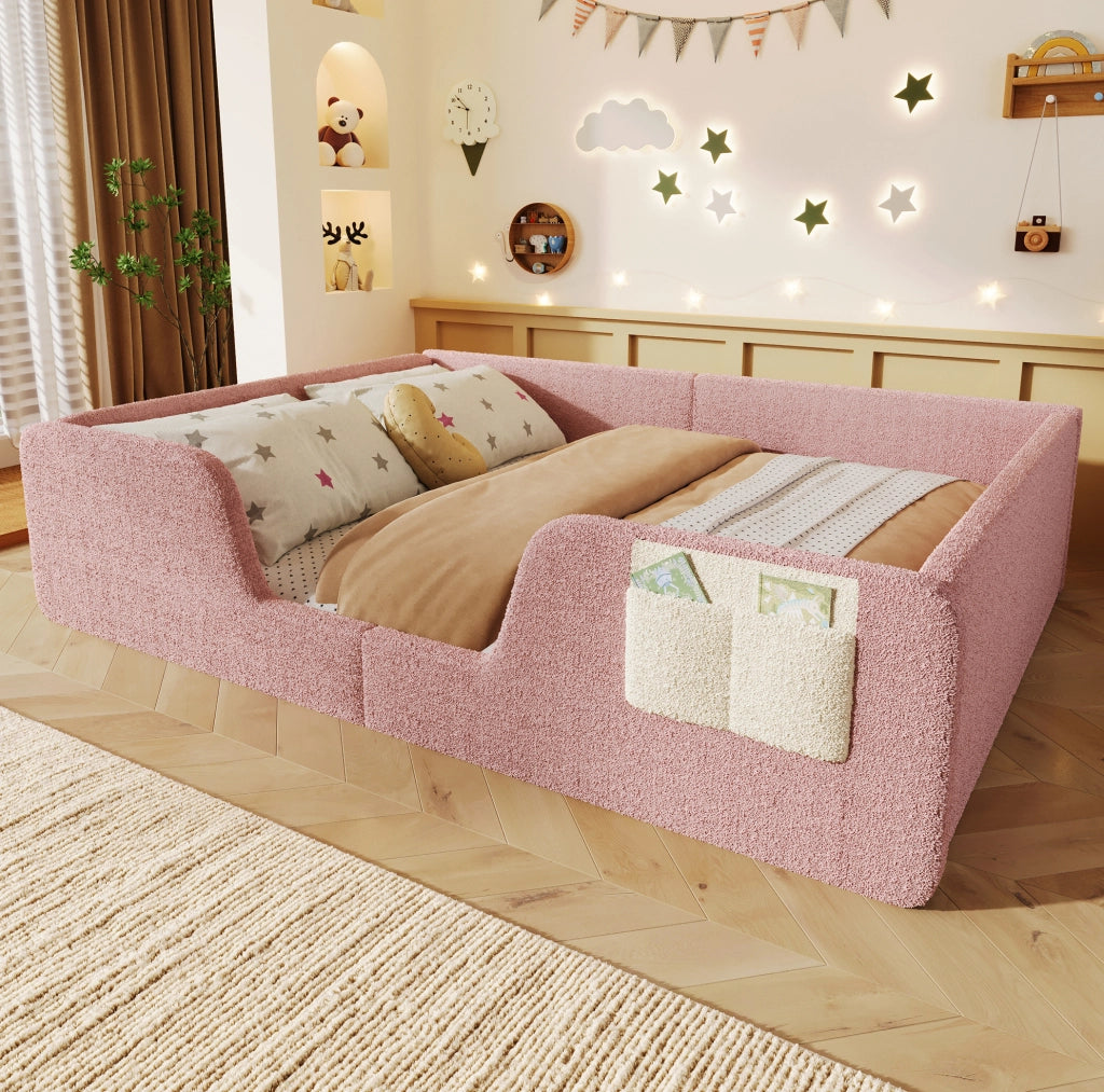 Letto imbottito per bambini 140x190 cm in velluto rosa