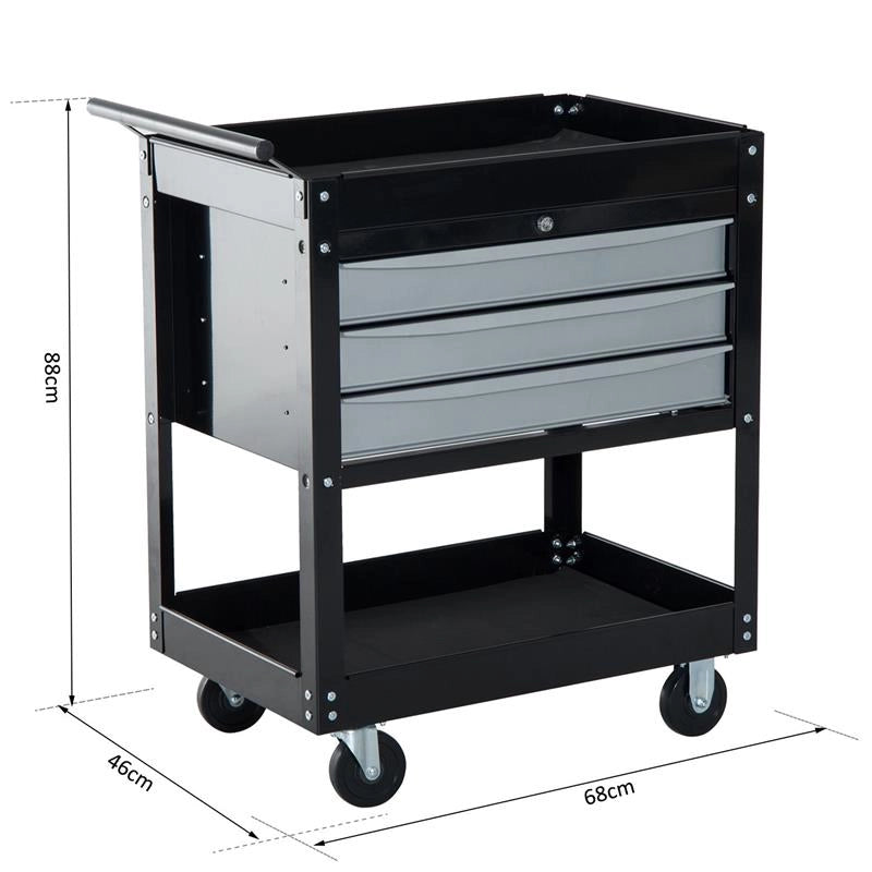 CARRELLO DA OFFICINA PROFESSIONALE CASSETTIERA PORTAUTENSILI IN LAMIERA NERO 68X46X88CM