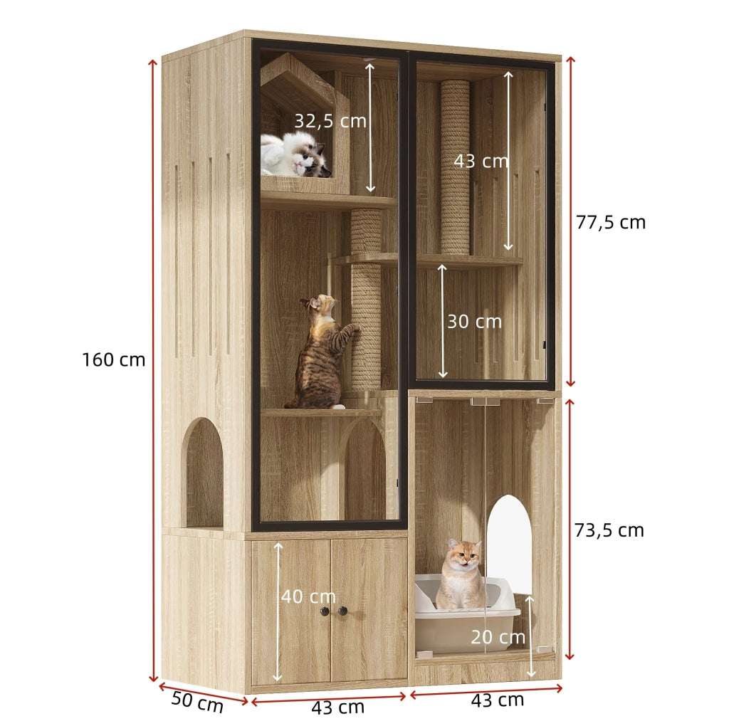 Mobile per gatti in MDF e vetro temperato 90 x 50 x 160 cm