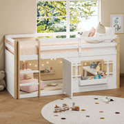 Letto a castello in legno massiccio 90x200 cm, bianco, con rete a doghe, senza materasso