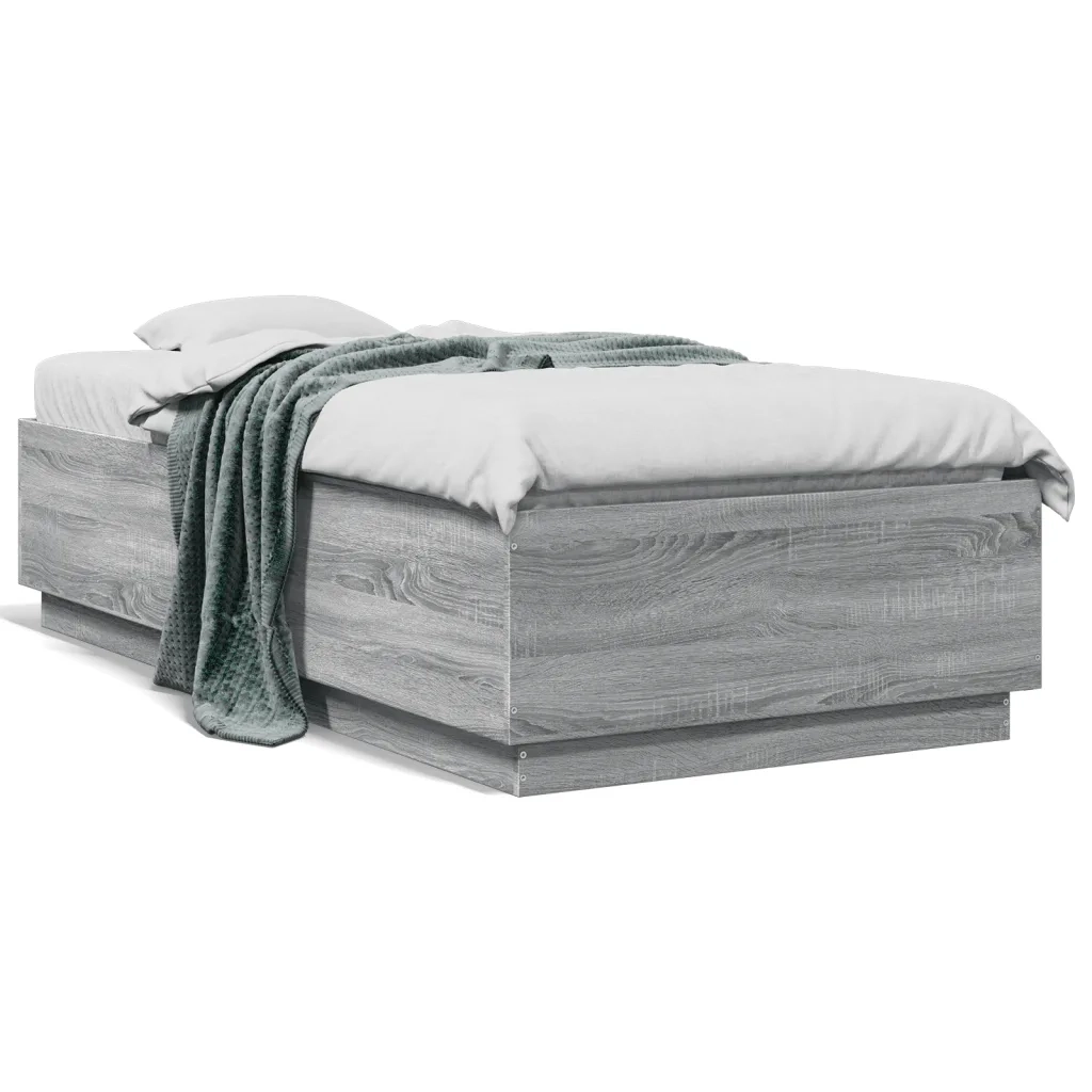 Letto singolo | Letto per adulti | Giroletto Luci LED Grigio Sonoma 90x190 cm in Legno Multistrato