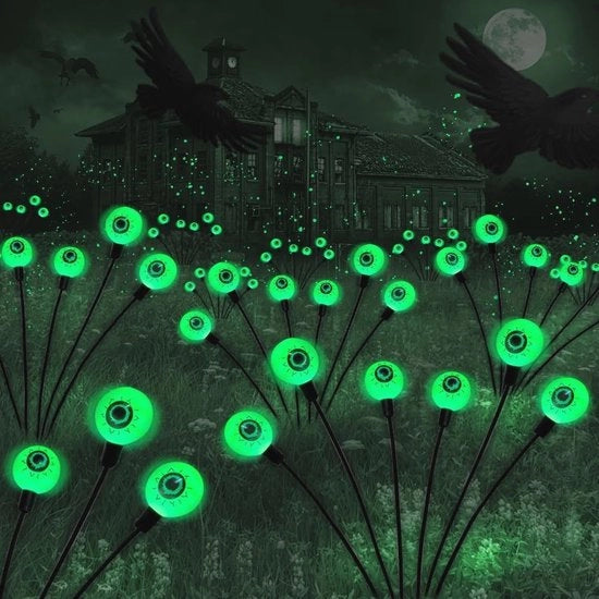 Decorazione Esterna per Halloween - 2 Pacchi di Luce a LED 12 - Orecchio Verde - Illuminazione a Volo di Fuoco Oscillante - Impermeabile - Illuminazione per Piazzetta di Halloween - Decorazione per Giardino - Prato - Festa