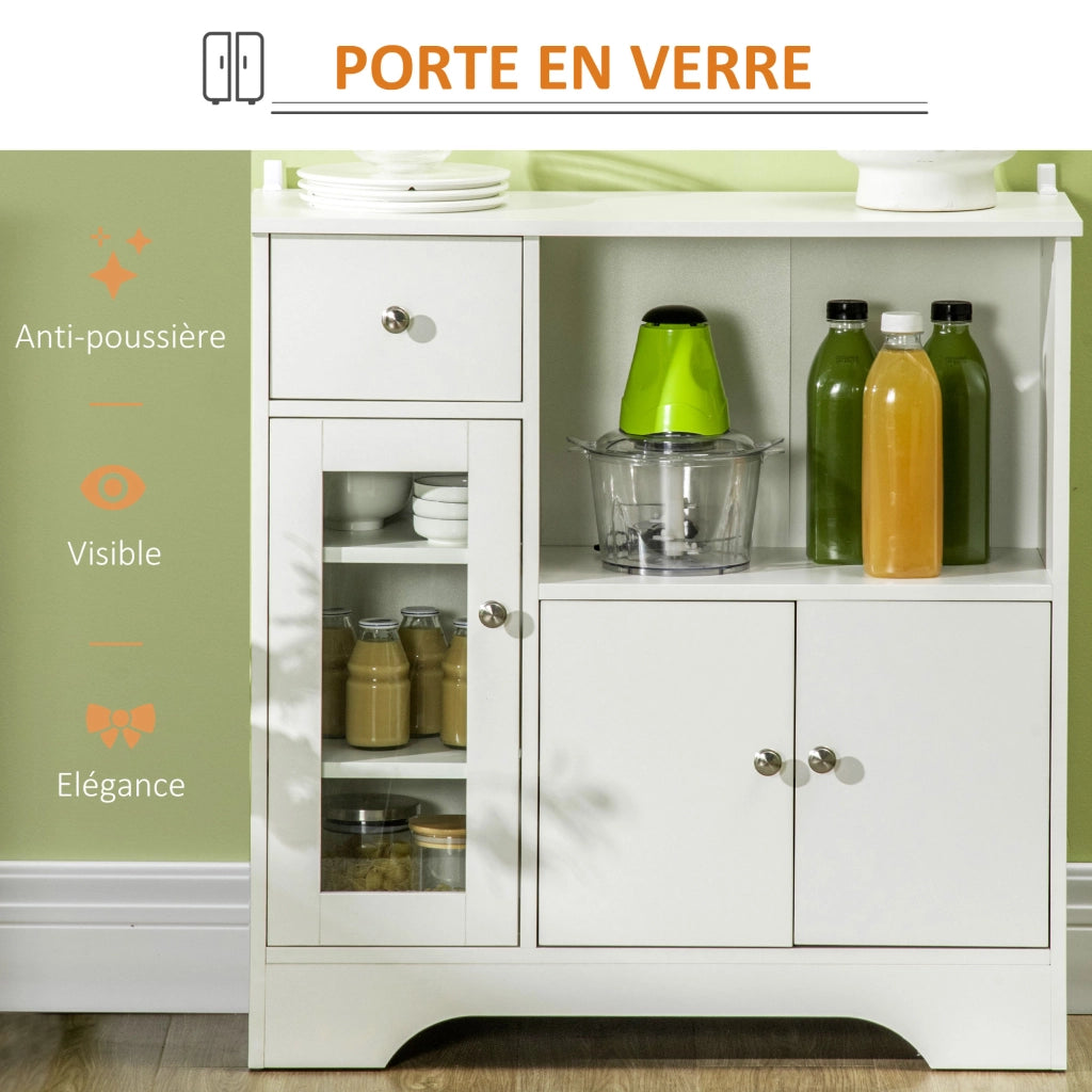 Mobile da cucina con ante in vetro e cassetto ¨C Xylo ¨C Bianco 80x30x82 cm