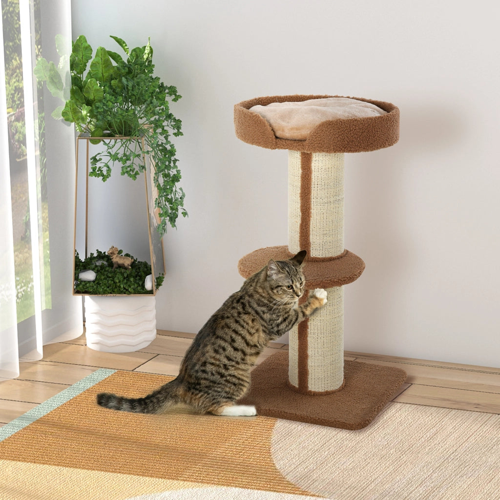 Albero tiragraffi per gatti con piattaforma e cuscino ¨C zephmum ¨C 91 cm marrone chiaro
