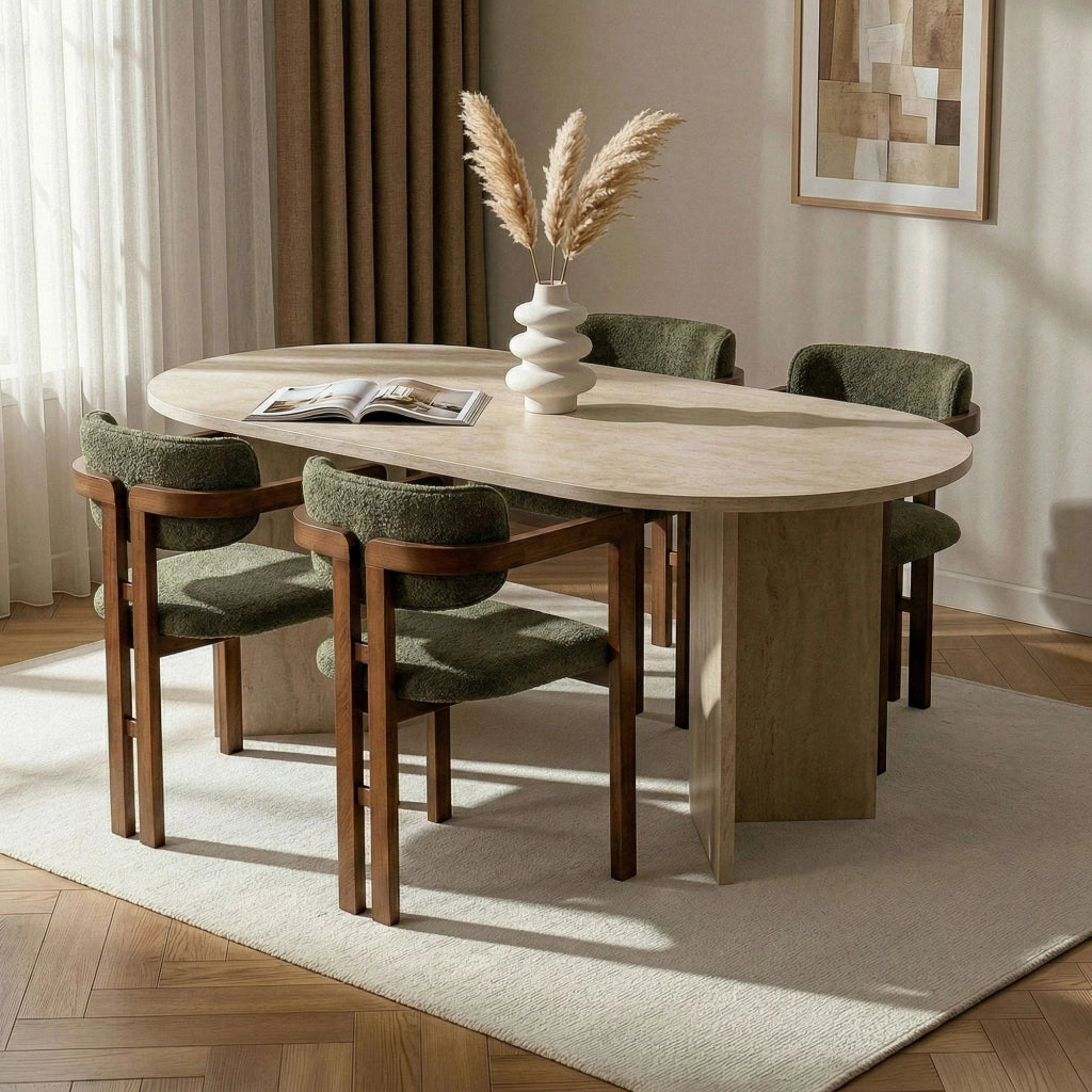 Noharoha, set Tavolo e Sedie 6 Posti, Beige Marmo