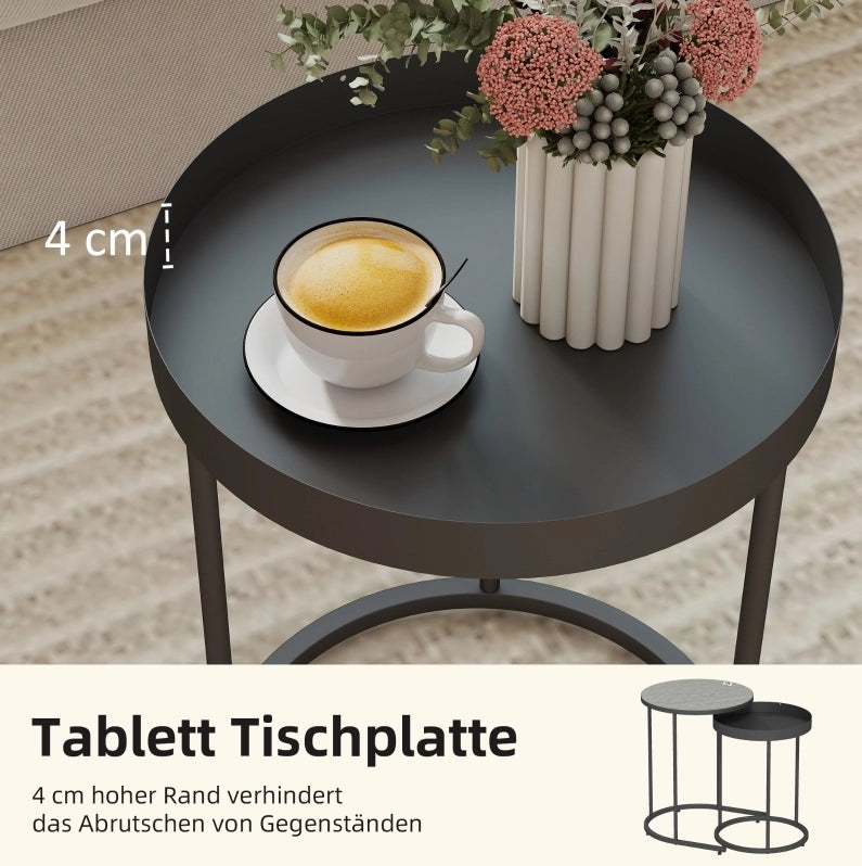 Set di 2 tavolini rotondi impilabili in MDF e metallo grigio