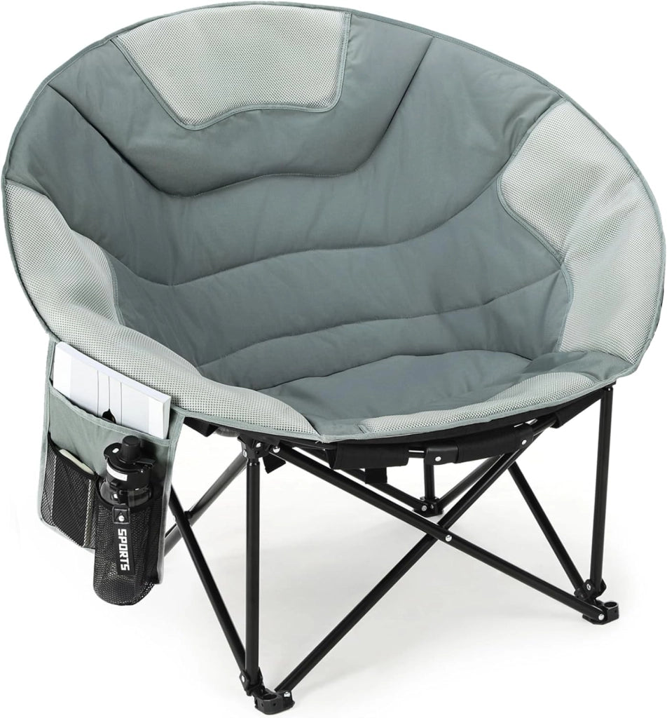 Sedia Pieghevole da Campeggio 150KG, Sedia da Campo Portatile, Moonchair XXL, con rete traspirante, Tasca Laterale, borsa per il trasporto, per Giardino, Spiaggia, Trekking, Pesca, Grigio