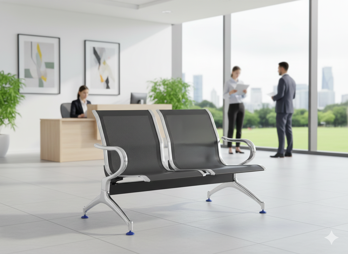 Panca per Sala Attesa 2 Posti in Acciaio da Ufficio Tosini Nero