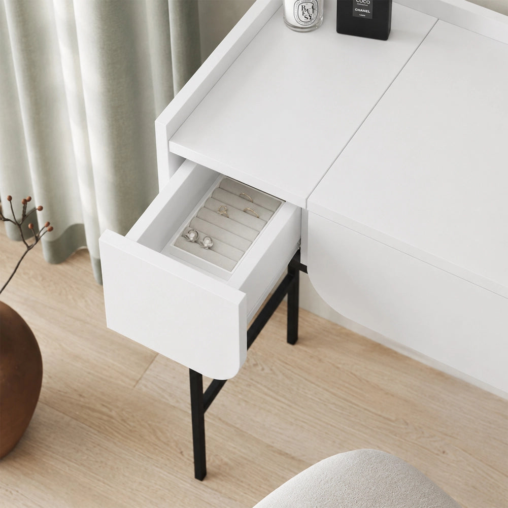 Toeletta Trucco Bianco Moderna Mobile Salvaspazio con Cassetti e Specchio