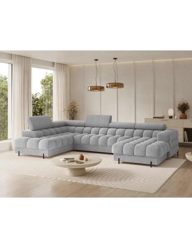 Divano panoramico convertibile Grigio chiaro angolo sinistro FERARIA 358x93x202cm