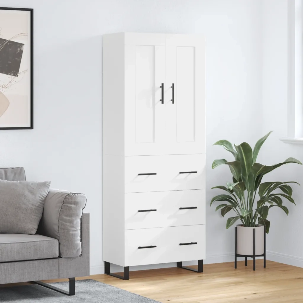 Credenza | Madia | Buffet da pranzo | Armadio da pranzo Bianca 69,5x34x180 cm in Legno Multistrato