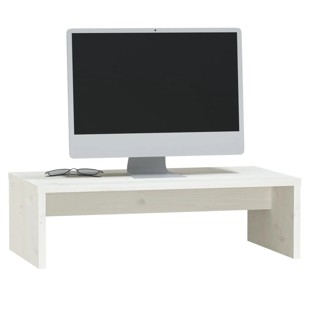 Supporto per Monitor Bianco 50x27x15 cm Legno Massello di Pino 813925