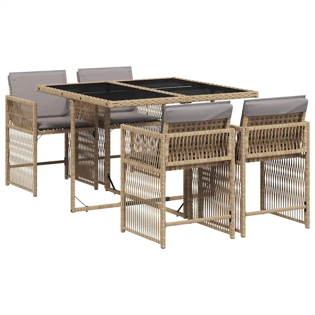 Set Pranzo da Giardino 5 pz con Cuscini Beige Misto Polyrattan 3211620