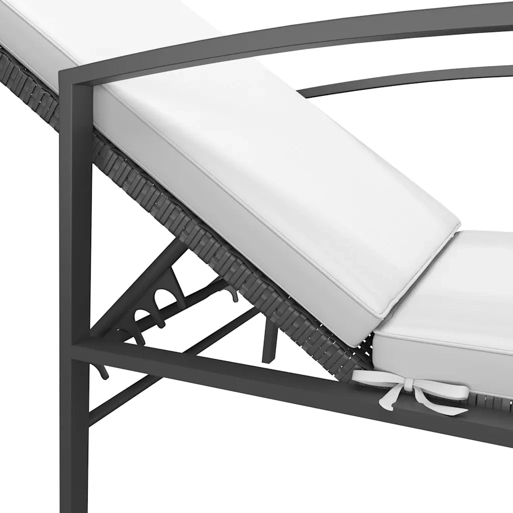 Lettino Prendisole da Giardino con Cuscino in Polyrattan Nero 317635