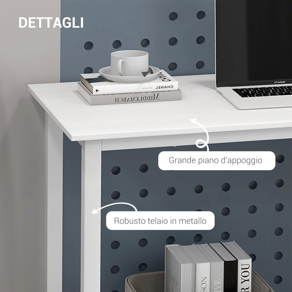 Scrivania per Computer con Piedini Regolabili in Truciolato e Acciaio, 120x60x76 cm, Bianco
