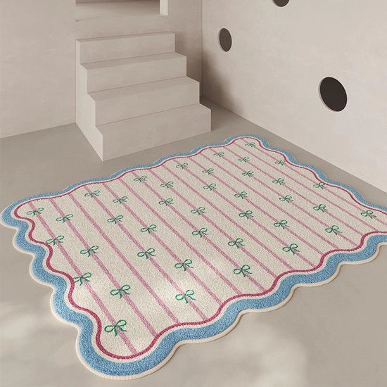 Tappeto di design con motivi a strisce, decorazione per la sala da pranzo, antiscivolo, resistente alle macchie, tappeto per divano, regalo per ragazze, 60*90 cm (rosa), stile tre.