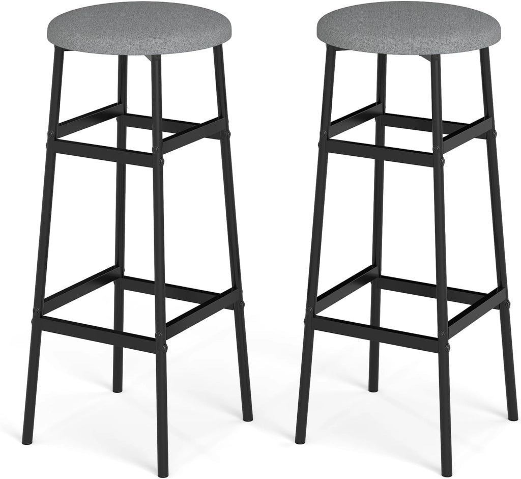 Set di 2 Sgabelli Alti Rotondi da Bar (Grigio) | Sgabelli con Seduta Imbottita, Pioggiapiedi Ergonomico, Portata 150 kg per Cucina e Sala da Pranzo, 33,5 x 33,5 x 73 cm