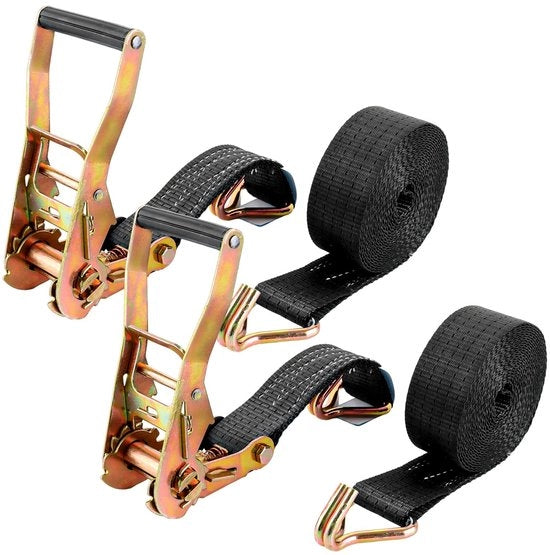Ratel e Haakspanbandi 2 in 1 da 6 m, 3000 kg, 50 mm Resistenza di Rottura, Set di Ratelli 2 in 1, Cavi da Sling con Haken per Motocicli, Attrezzature di Trasloco e Camion, Nero