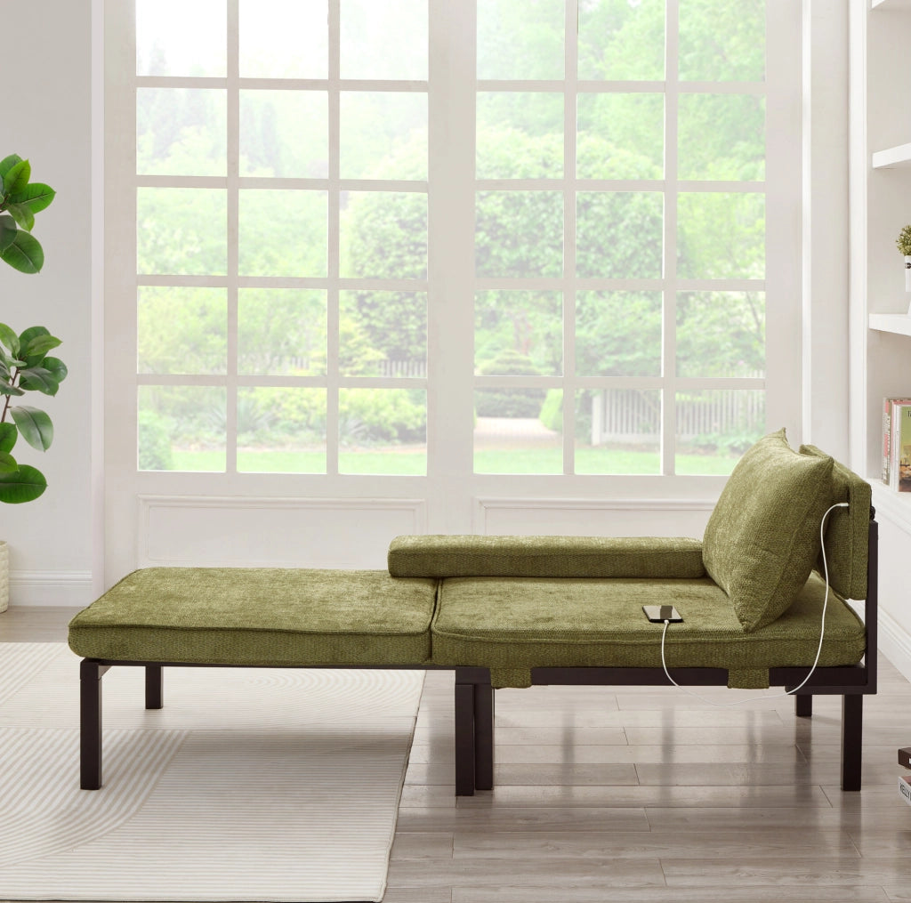Poltrona letto pieghevole verde in velluto con porta USB Type-C