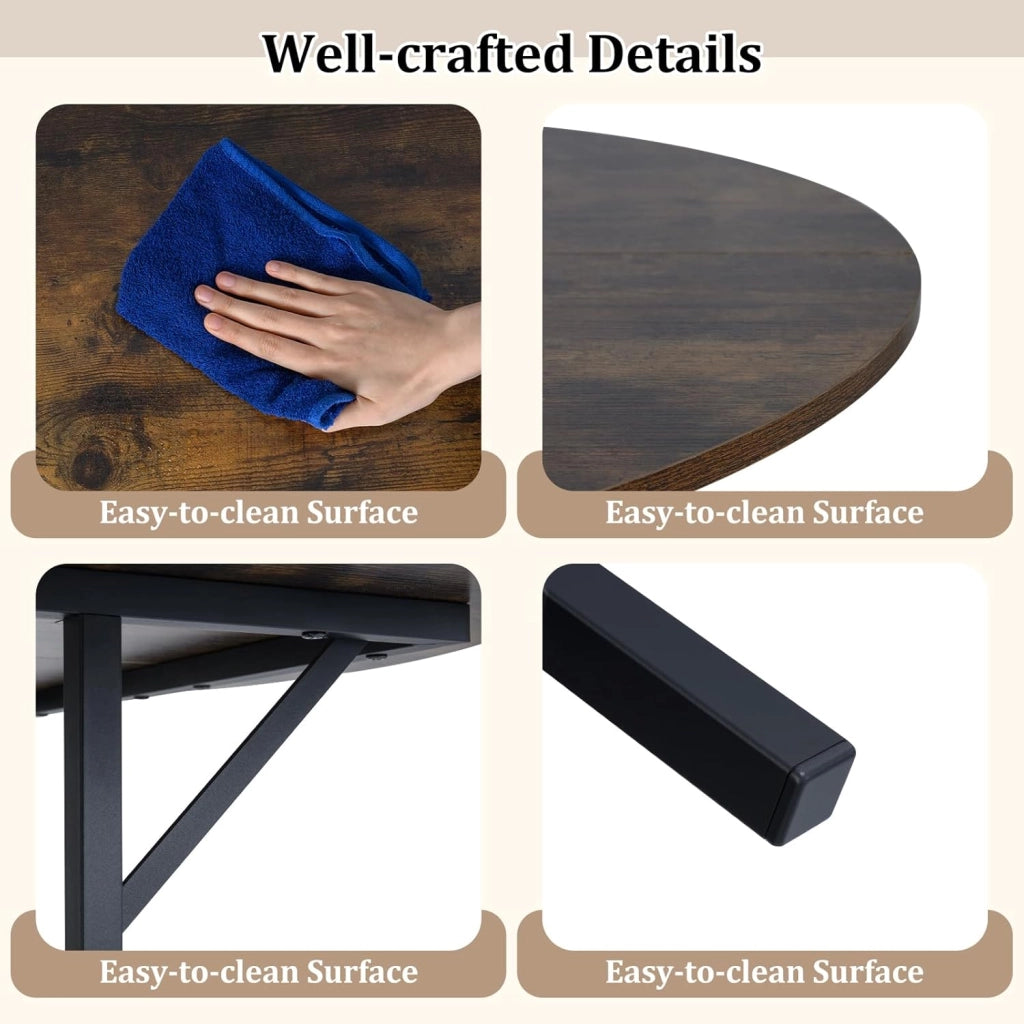 Tavolo da Pranzo Rotondo Ø 120 cm, adatto per 4-6 Persone, con 2 Ripiani, Piano Effetto Legno e Struttura in Metallo, Stile Industriale, Ideale per Cucina e Sala da Pranzo