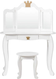Toeletta da Trucco per Bambini, 2 in 1 Giocattolo da Trucco, Tavolo e Sgabello, con Cassetto, Specchio Rimovibile, Design Principessa, Consigliata per Ragazze 3-7 Anni, Rosa/Bianco