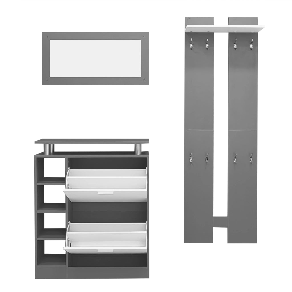 Set Guardaroba Ingresso da Parete 80×25×96;5 cm Grigio Antracite con Specchio; Scarpiera e Pannelli Appendiabiti