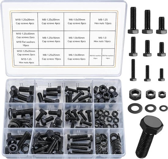 128 pezzi di viti a 6 facce e dadi e anelli di chiusura, viti a 6 facce e dadi M6 M8 M10 in acciaio inox, viti e dadi, macchine per viti a 6 facce e anelli di chiusura (128 neri)