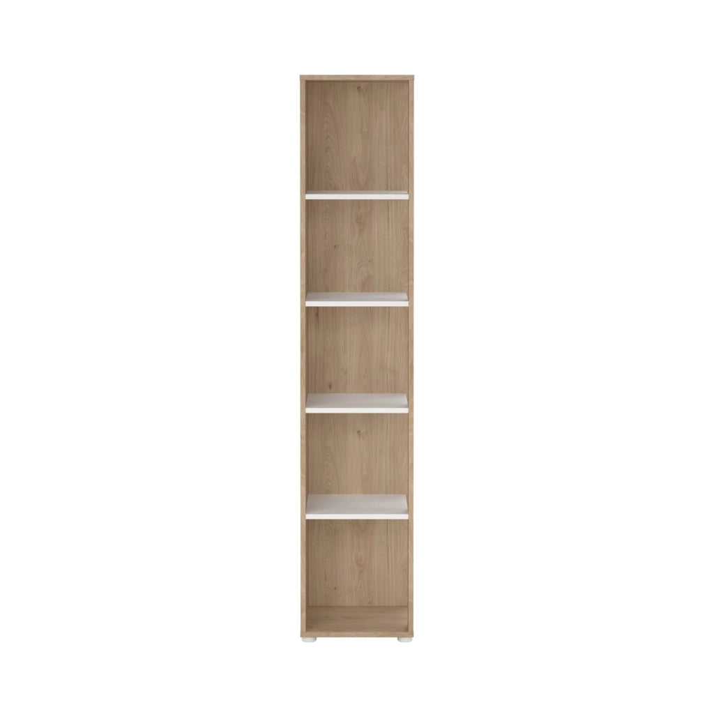 Libreria Baaz, Scaffale da ufficio, Mobile portalibri, Biblioteca, 41x34 h205 cm, Rovere e Bianco