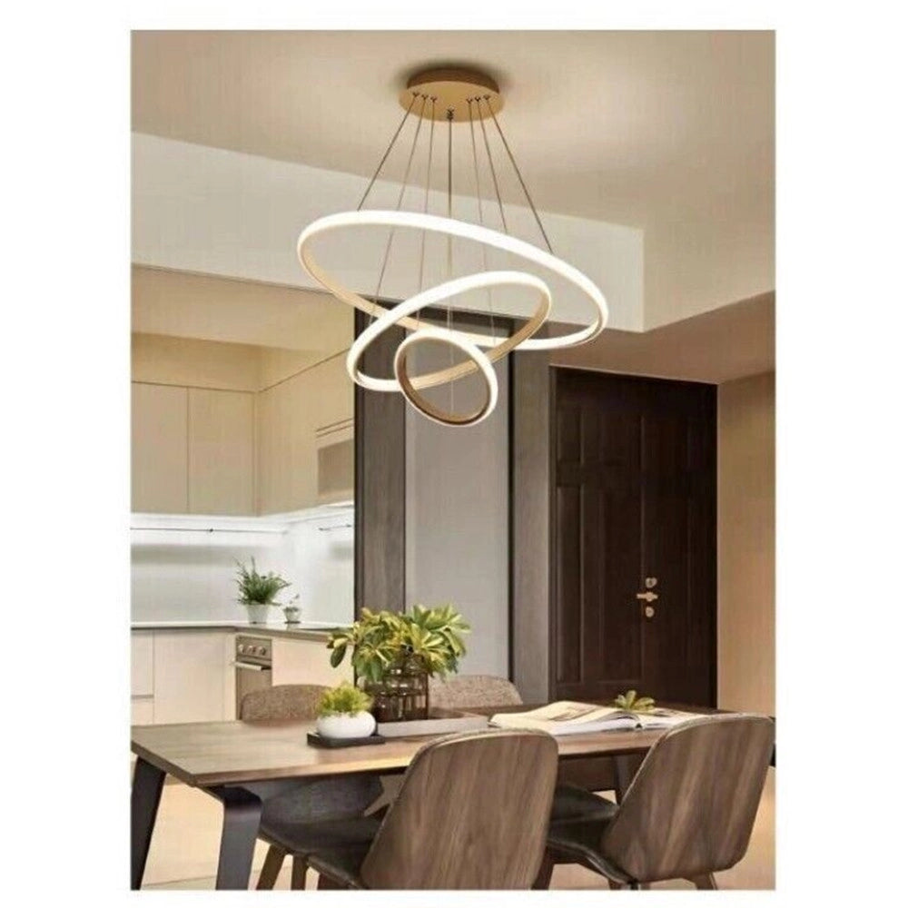 Trade Shop - Lampadario Sospeso Led 72w 3 Cerchi Pendente Rotondo Anelli Bianco Luce 4000k 50255 -